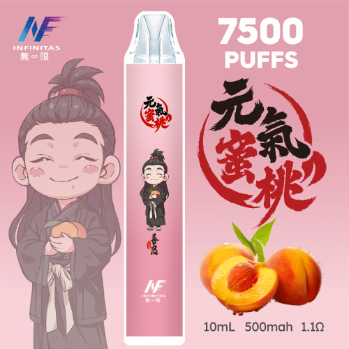 粉嫩白桃現切爆汁!INF無限拋棄式7500口元氣蜜桃:拒絕化工糖漿感,神還原清甜果肉原香